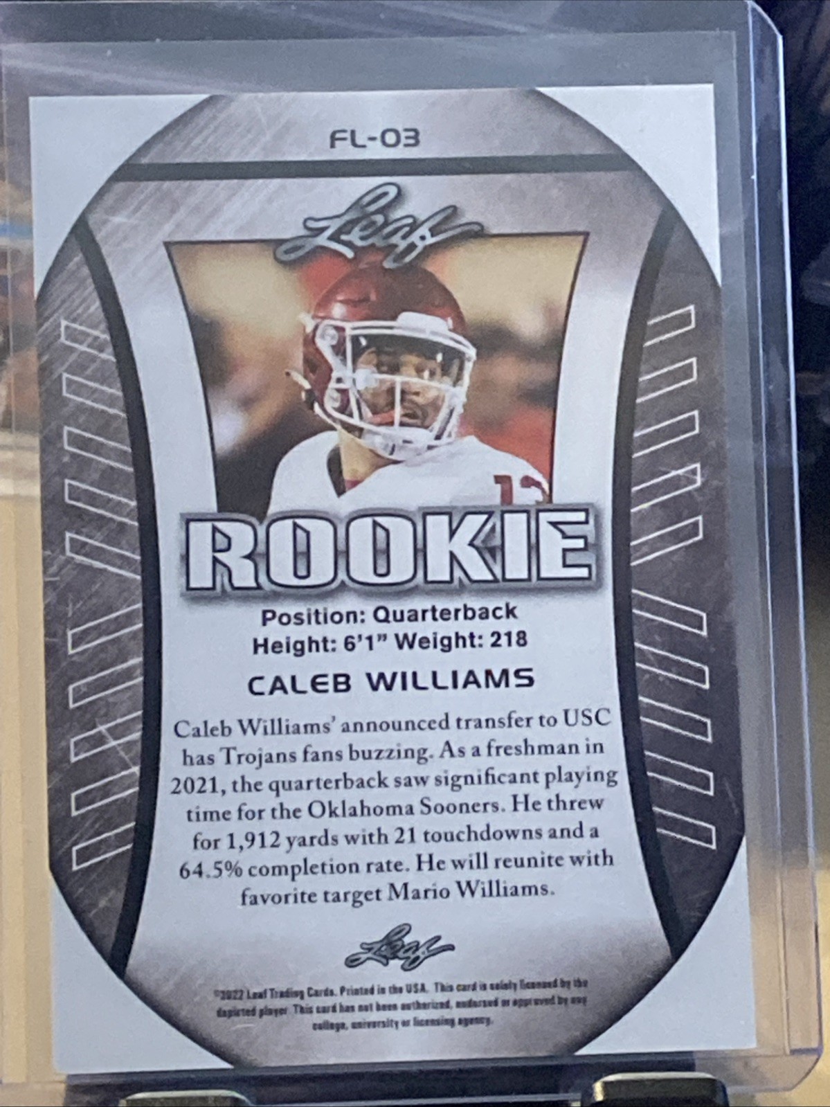 2022 Leaf Special Release Exclusive Edition Flag Caleb Williams #FL-03 RC
