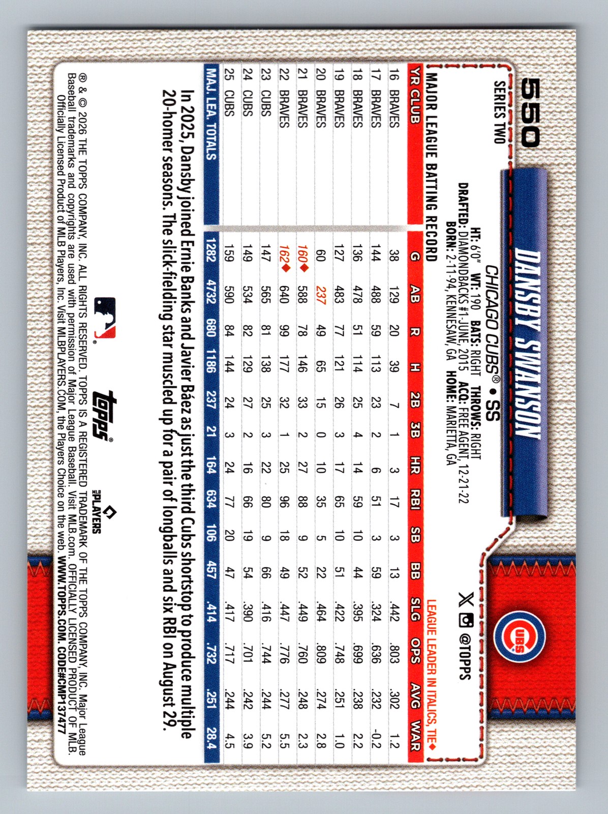 2026 Topps Series Two Dansby Swanson #550