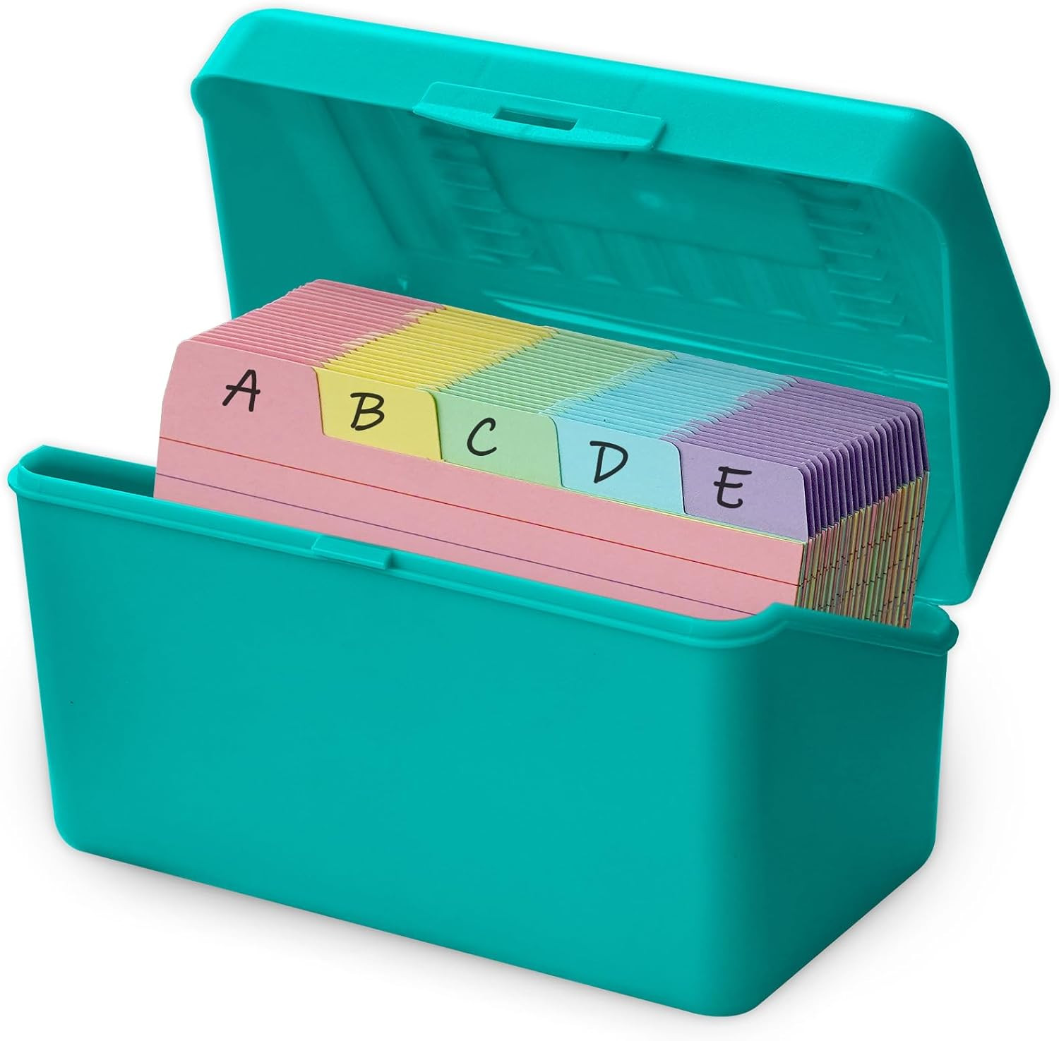3×5 Index Card Holder Box with 100 Cards Dividers Tabs 3″x 5″, Teal