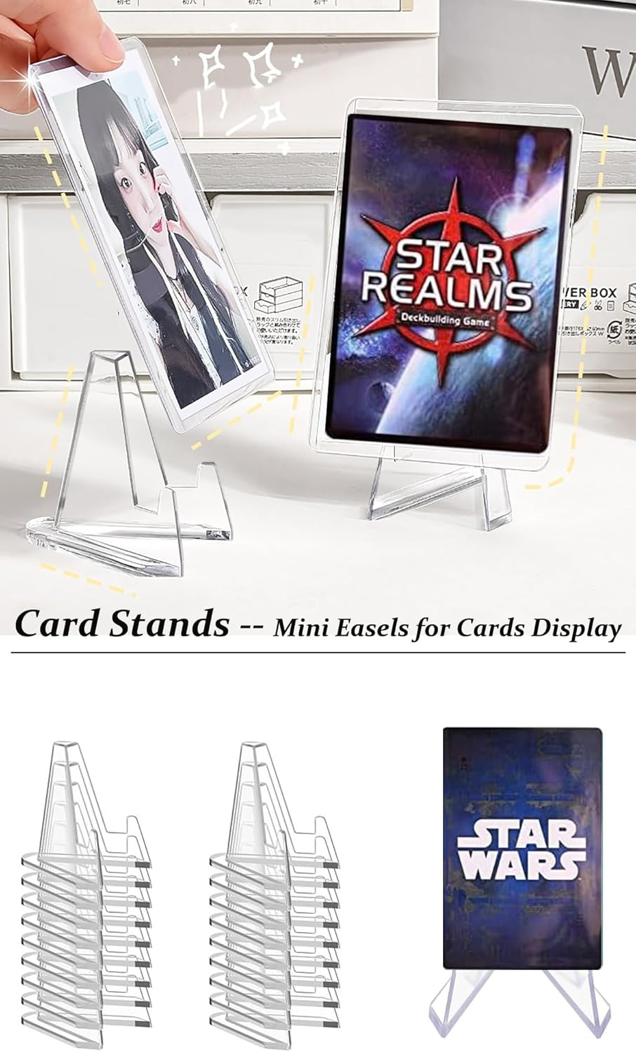 50 Packs Card Display Stand, 2.2 Inch Acrylic Easel Mini Card Stand for Sports