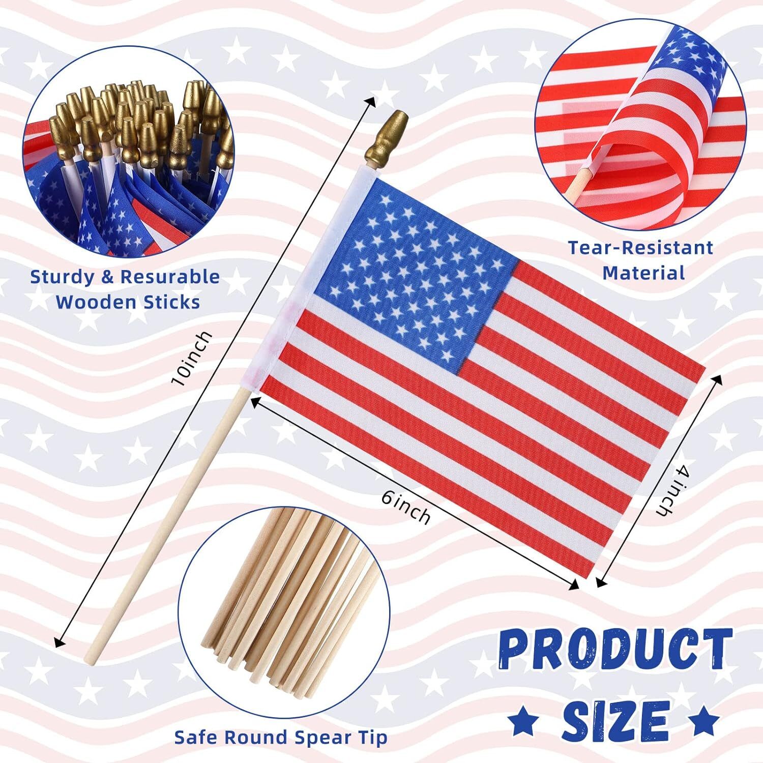 Batiyeer 1000 Pcs Small American Flags on Stick 4 x 6 Inch as picture shown