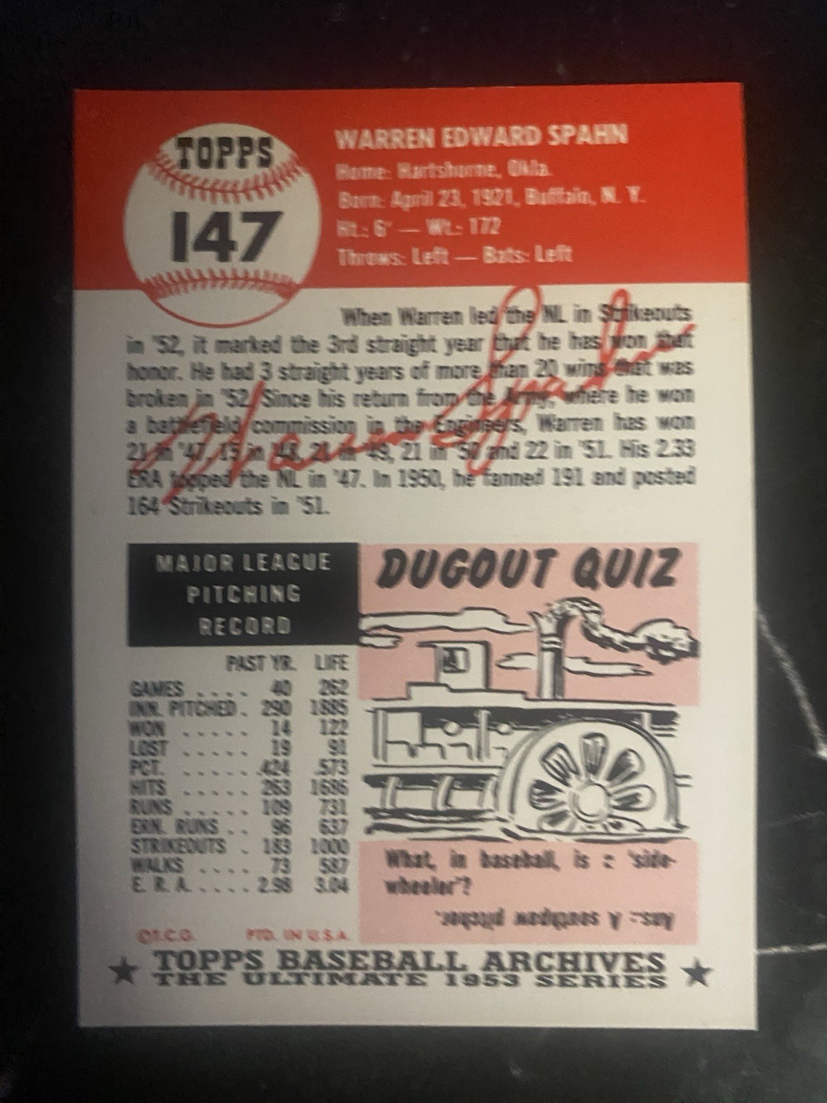 Topps 1991 Archives Ultimate 1953 Dick Groat #154 Auto Pirates Reprint MLB