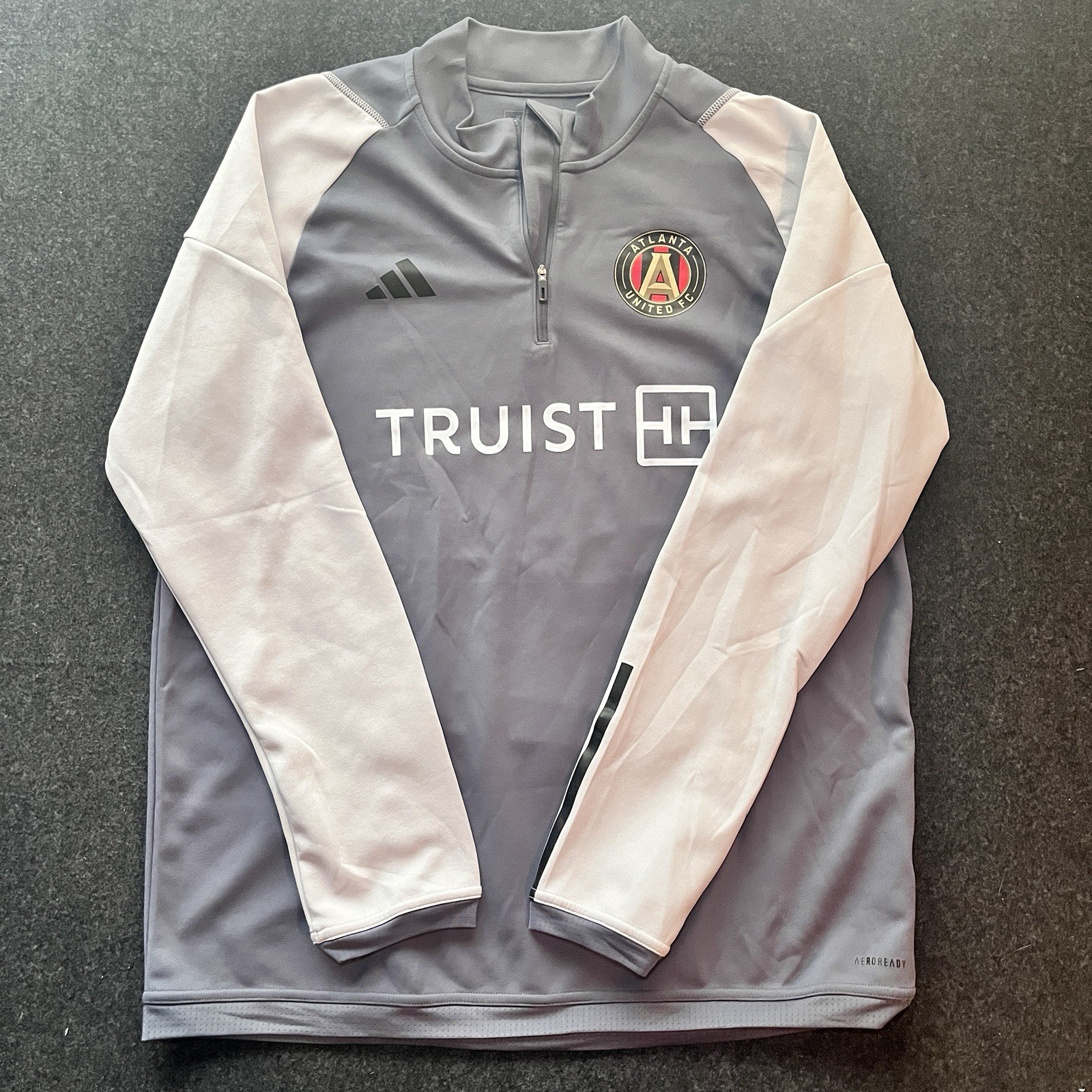 adidas Atlanta United MLS Soccer Gray 1/4 Zip Long Sleeve Shirt Mens XL
