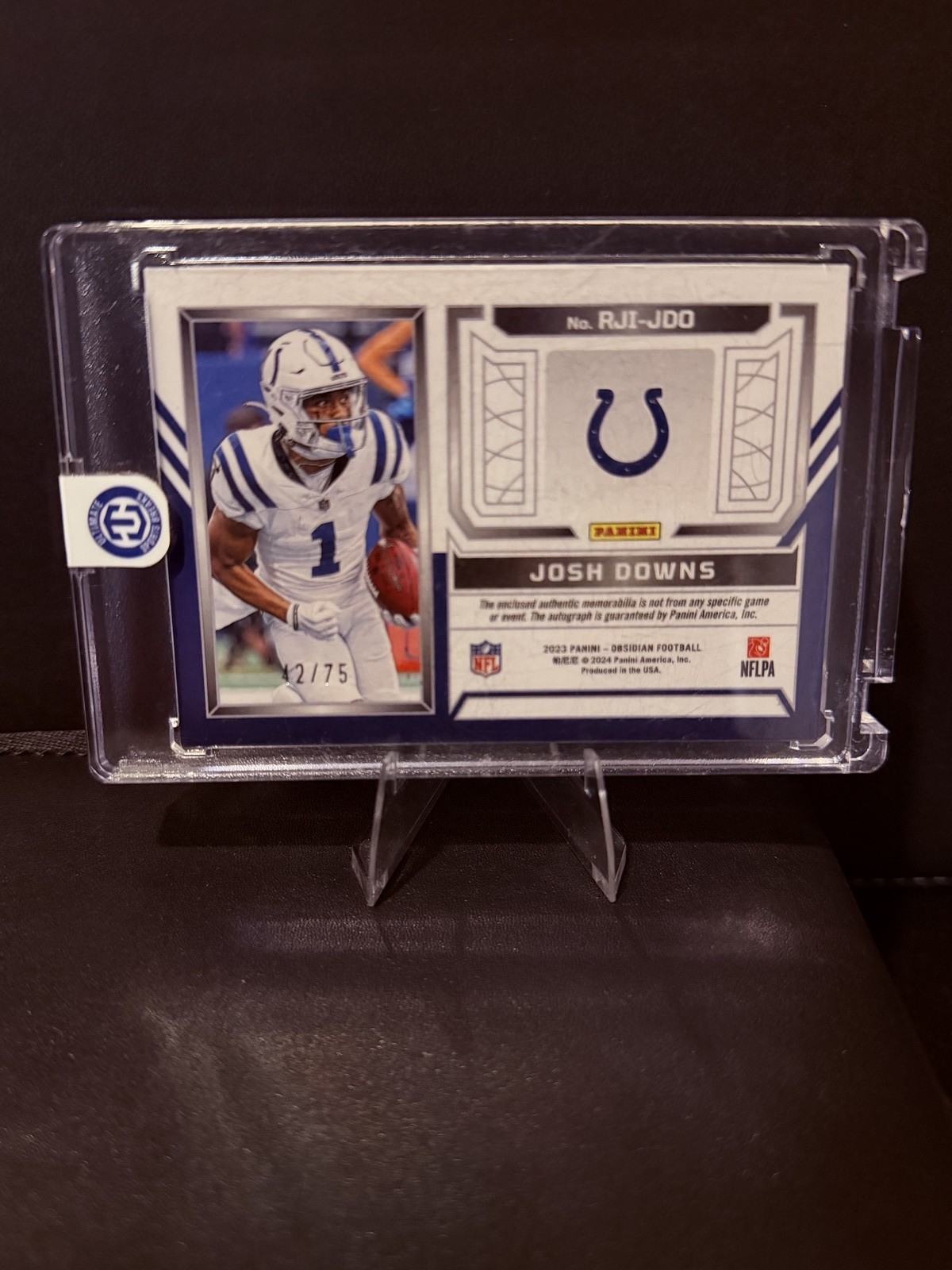 2023 Panini Obsidian Josh Downs Sticker SN RC MEM Insert AU #RJI-JDO Football #R