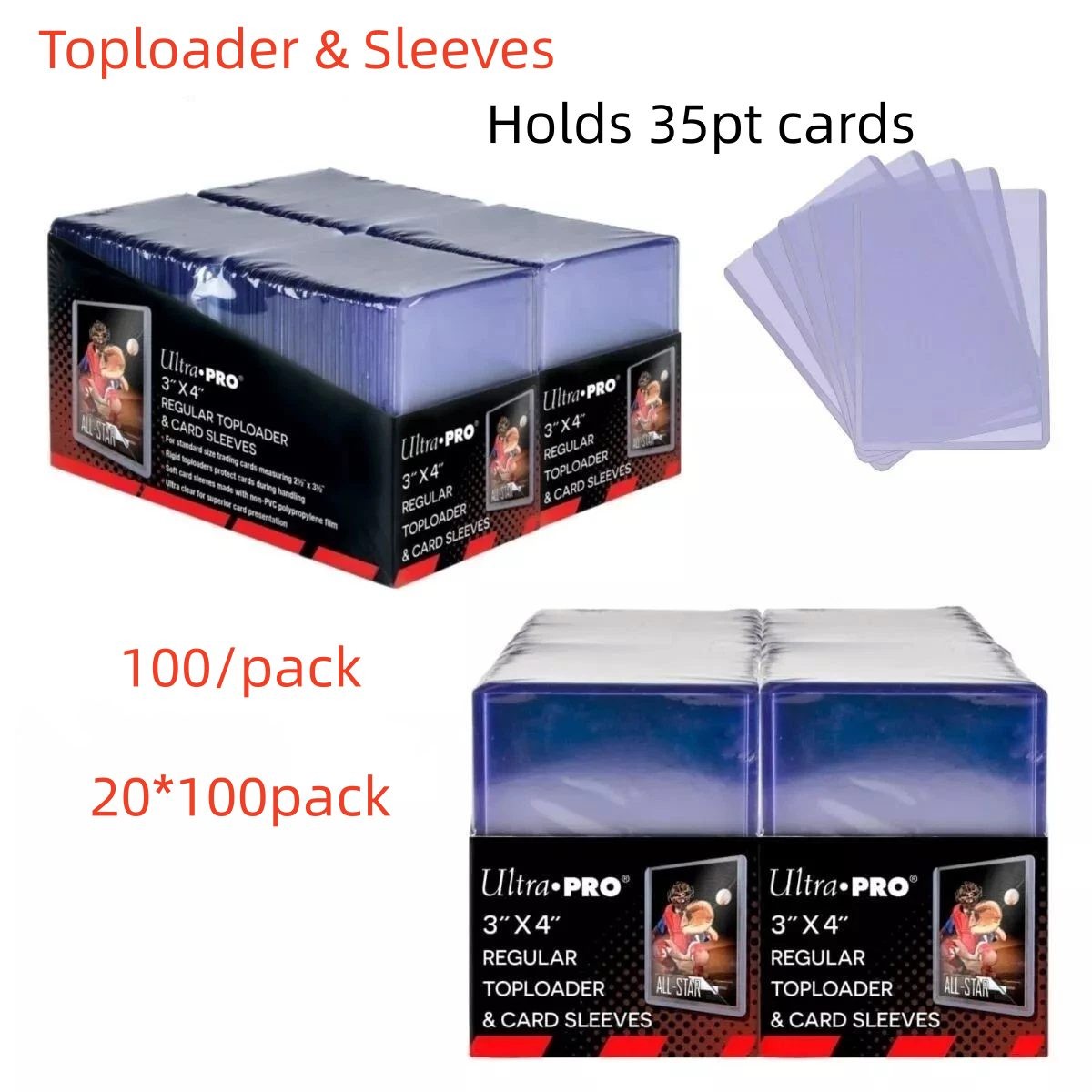 2000ct Ultra Pro 3×4 Toploaders & Sleeves For 35pt Trading Cards (20*100pack)