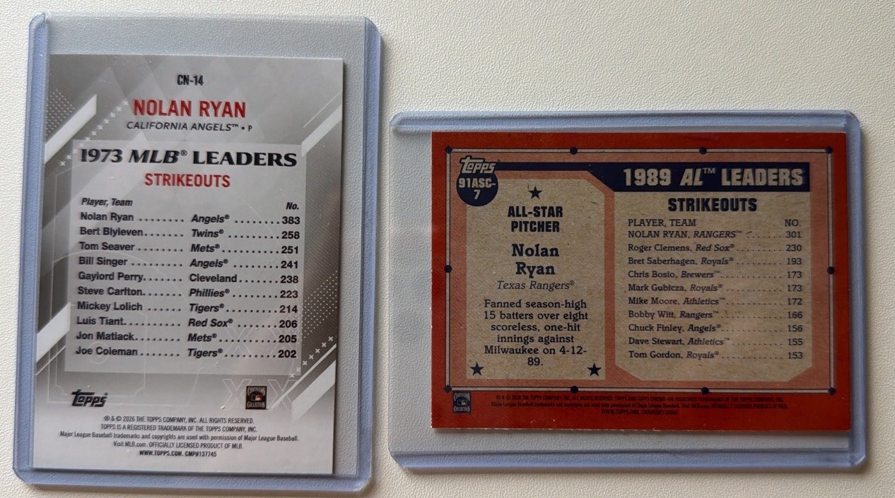 Topps Chrome 2020 Nolan Ryan Lot (2) All-Star Inserts CM-14 & 91AS-9