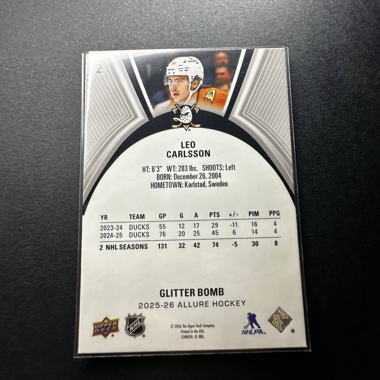 2025-26 Upper Deck Allure – Leo Carlsson #2 Glitter Bomb