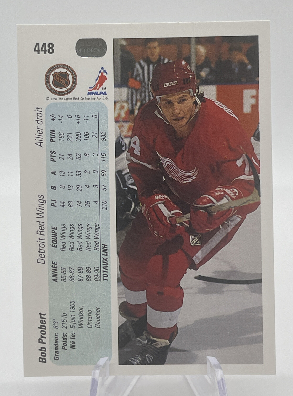 1990-91 Upper Deck French BOB PROBERT Red Wings “Bloody Stitched Eye” #448 🏒🔥