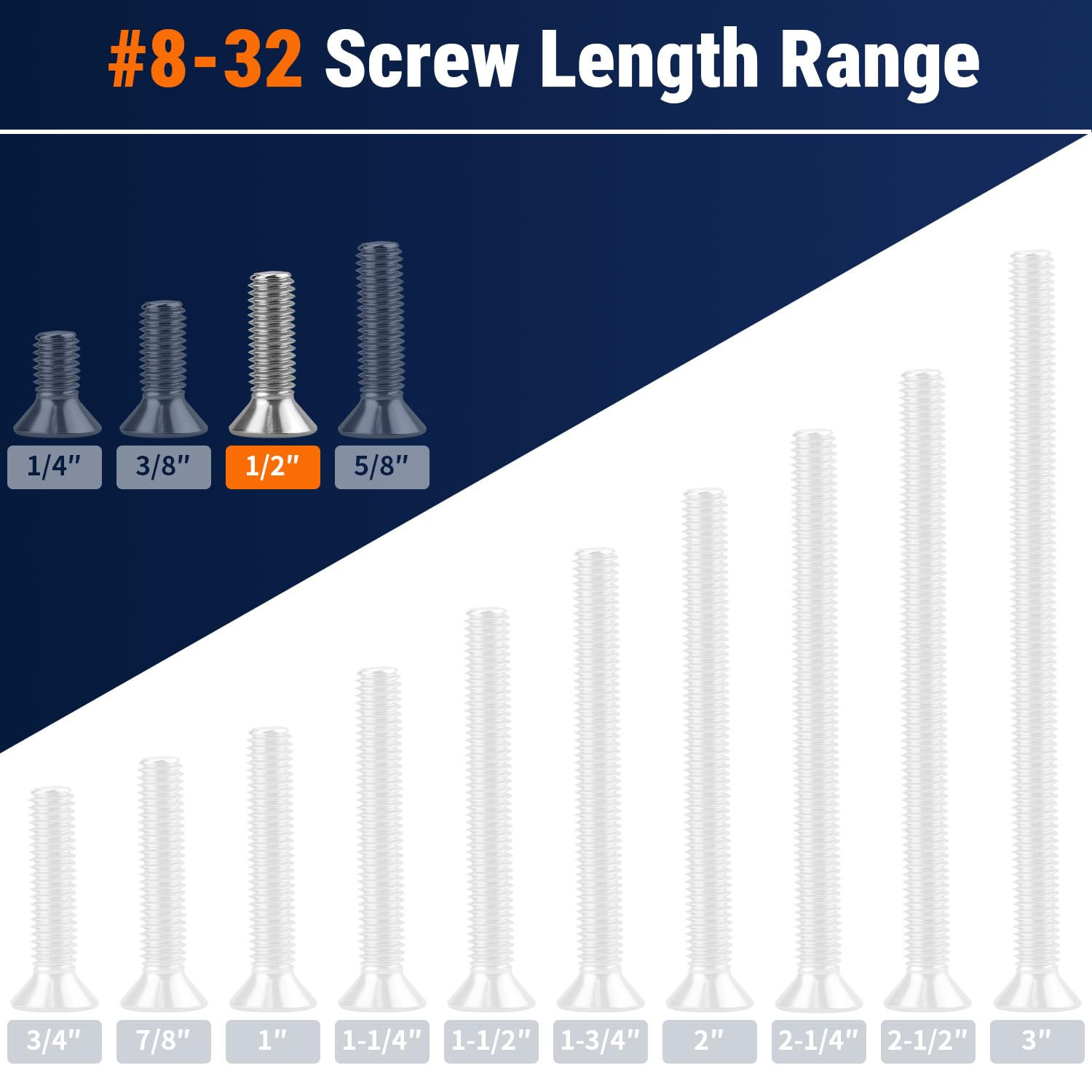 UNC #8-32 X 1/2″ (100 Pack) Stainless Flat Head Machine Screws, Stainless Steel