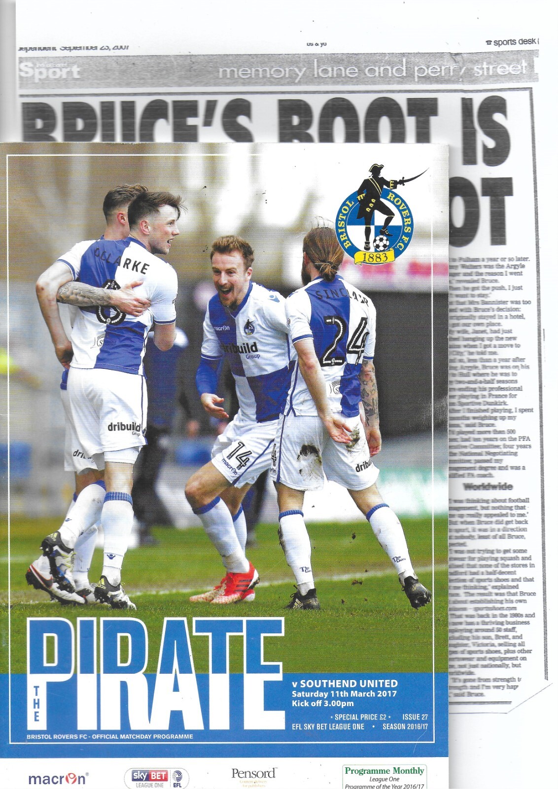 BRISTOL ROVERS V SOUTHEND 11 MARCH 2017 QUALITY +MILLONAIRE STAR! LIFE STORY VGC
