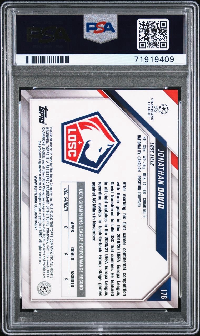 2021-22 Topps UEFA CL 1st Edition #176 Jonathan David RC Starball Foil PSA 10
