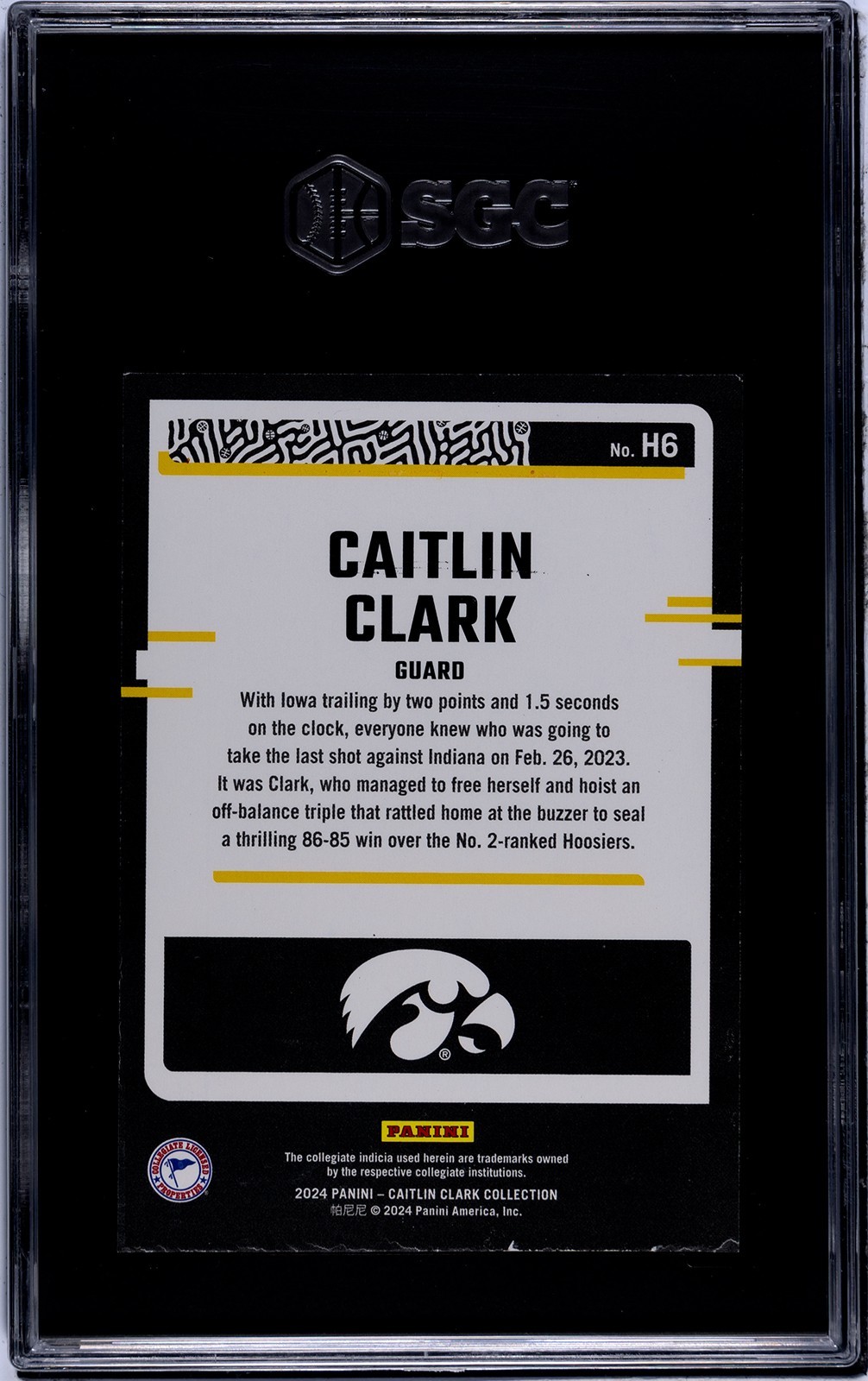 2024 Panini Caitlin Clark Collection H6 Caitlin Clark SGC 7