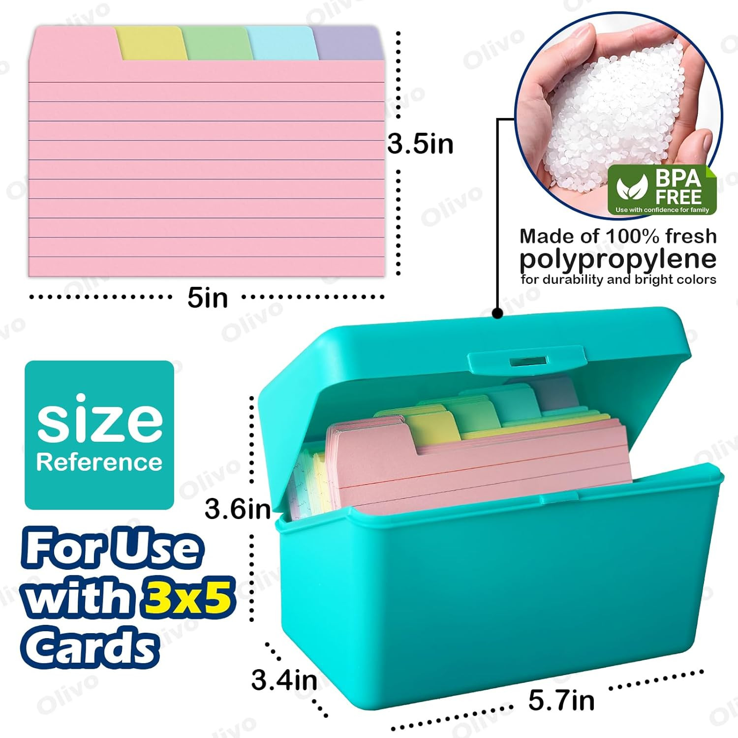 3X5 Index Card Holder Box with 100 Cards Dividers Tabs 3″X 5″, Blue