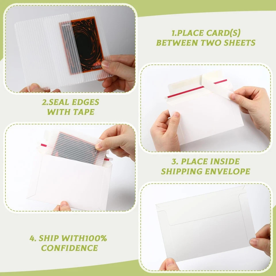 200 Pcs Trading Card Shipping Set 4 x 6” Trading Card Protector and Envelope…