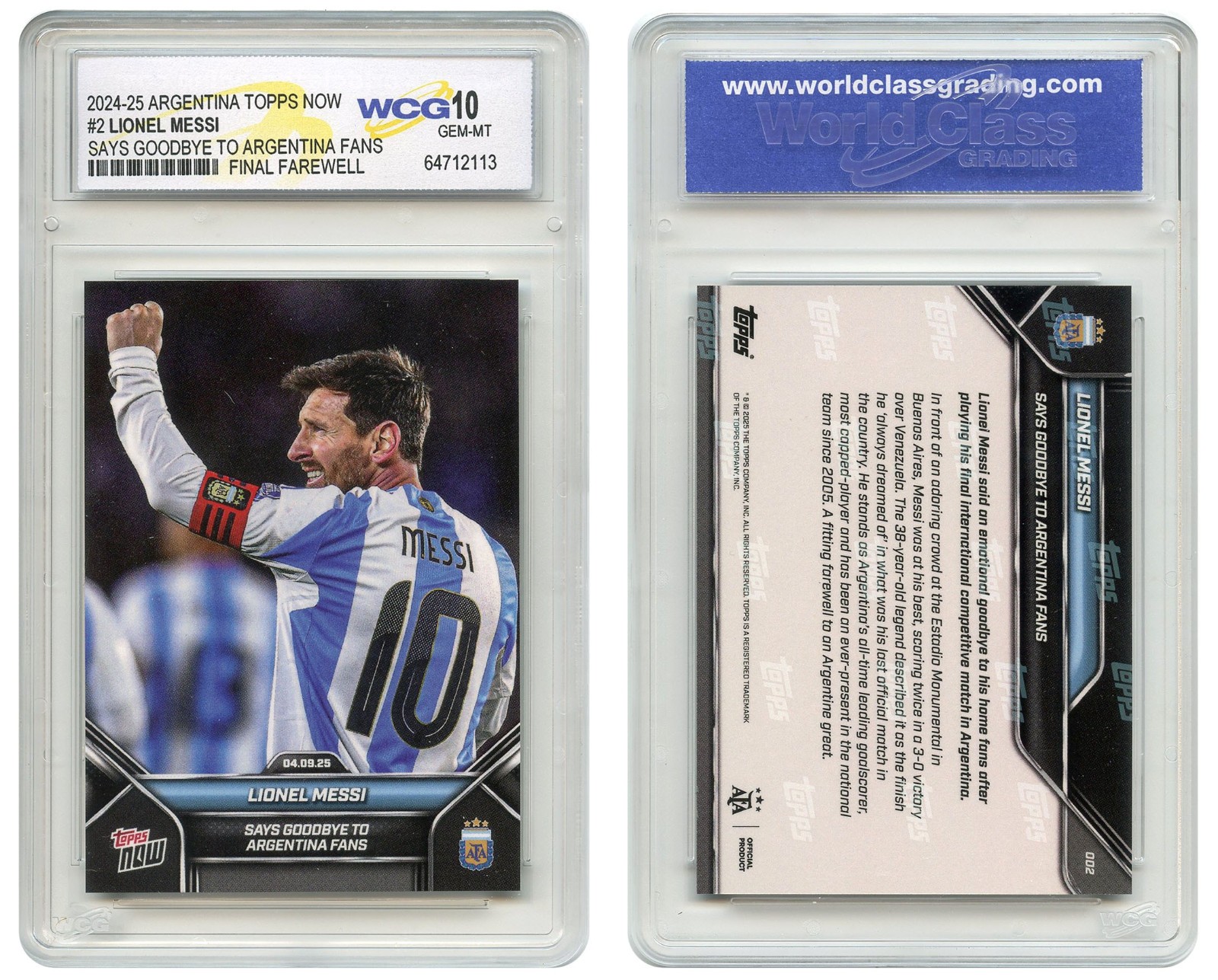 2024-25 Topps Now LIONEL MESSI Final Match with Argentina Card #2 – GEM-MINT 10