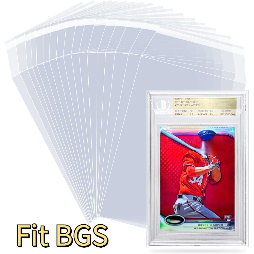 BGS Graded Card Sleeves 100 Sleeves for BGS & SGC Slabs & More Resealable Lip