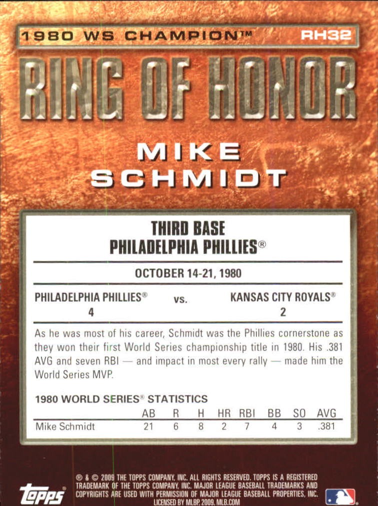 2009 Topps Ring Of Honor #RH32 Mike Schmidt – BB