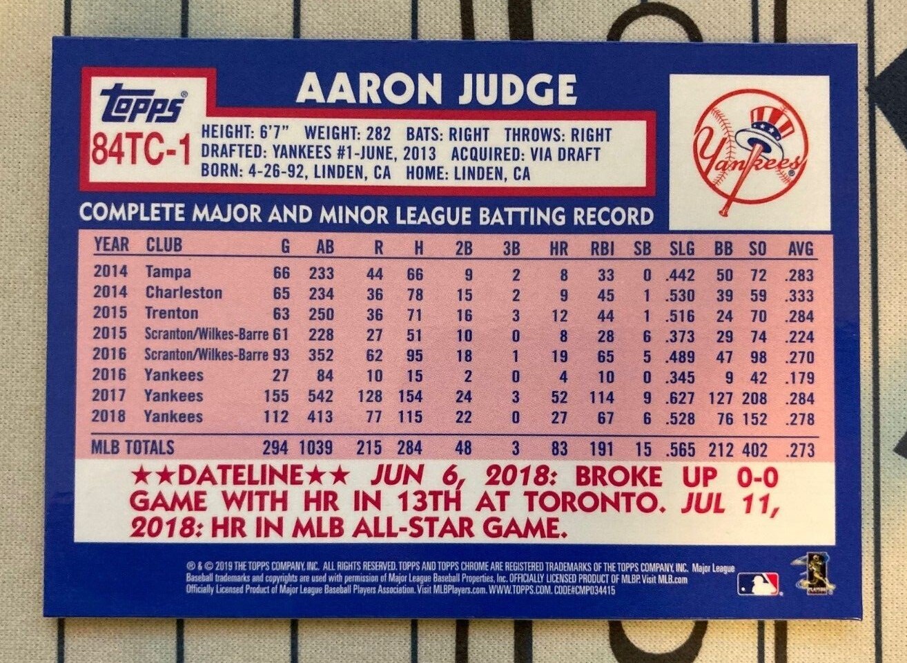 AARON JUDGE 2019 Topps Chrome 1984 ⚾ REFRACTOR 84TC-1 Yankees MVP QTY 🔥🔥