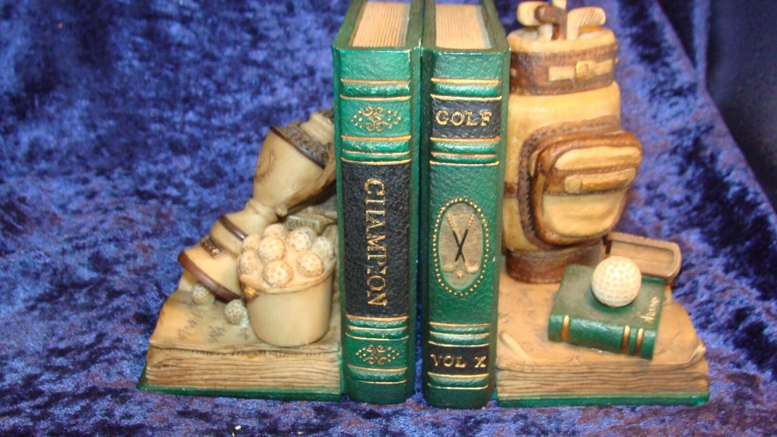 GOLF CHAMPION BOOKENDS ~ TROPHY ~ BALLS ~ 4.5” x 3.75”~ VGC ~