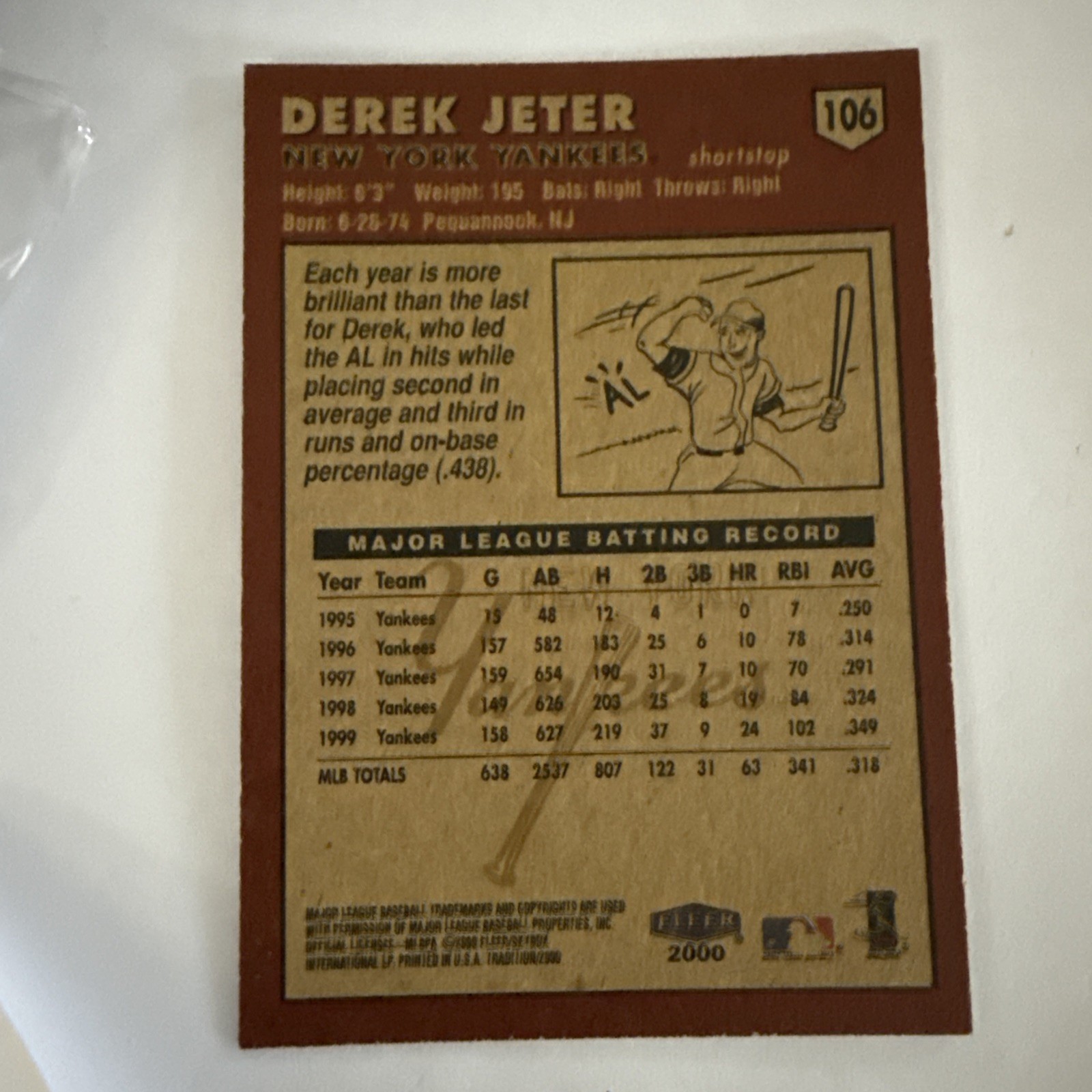 2000 Fleer Tradition Derek Jeter #106 HOF New York Yankees