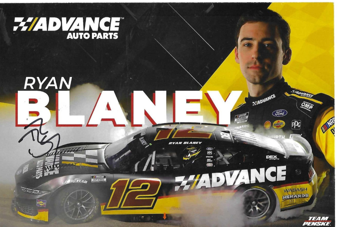 RYAN BLANEY HAND SIGNED 2025 NASCAR CUP SERIES 6X9 HERO CARD – ADVANCE AUTO PART