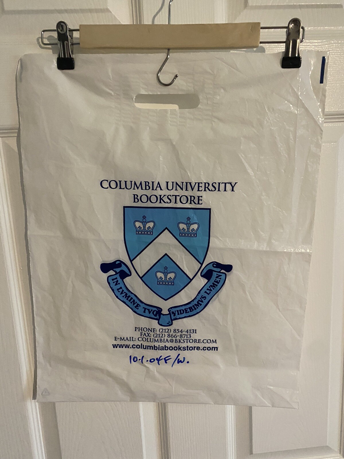 Columbia University Bookstore Disposable Plastic Bag 20″x16″ White Shopping Bag