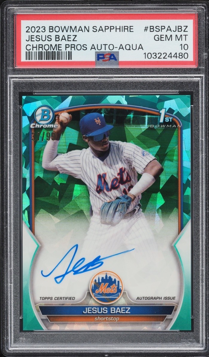 2023 Bowman Sapphire Chrome Aqua Jesus Baez Auto /99 PSA 10 Cardinals Autograph