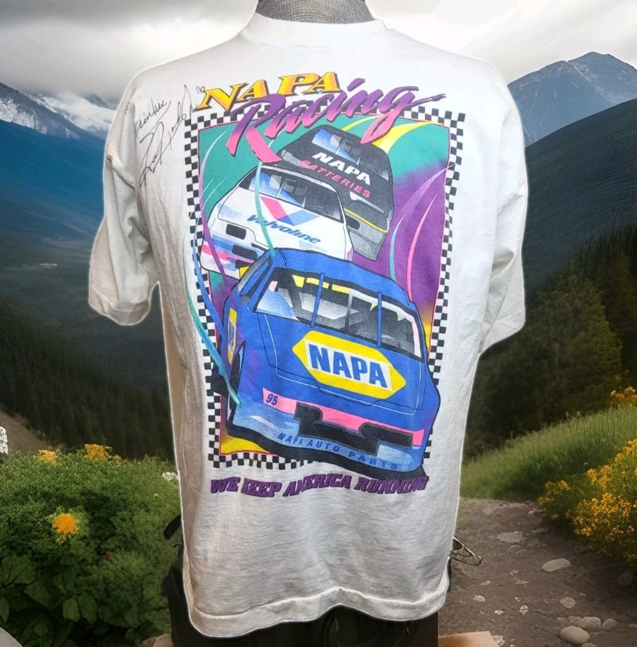 Napa Racing T Shirt Mens XL Vintage Single Stitch Ron Hornaday Jr Autograph