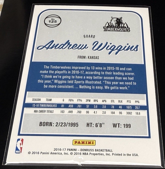 2016-17 Panini Donruss – Andrew Wiggins #125 Holo Orange Laser