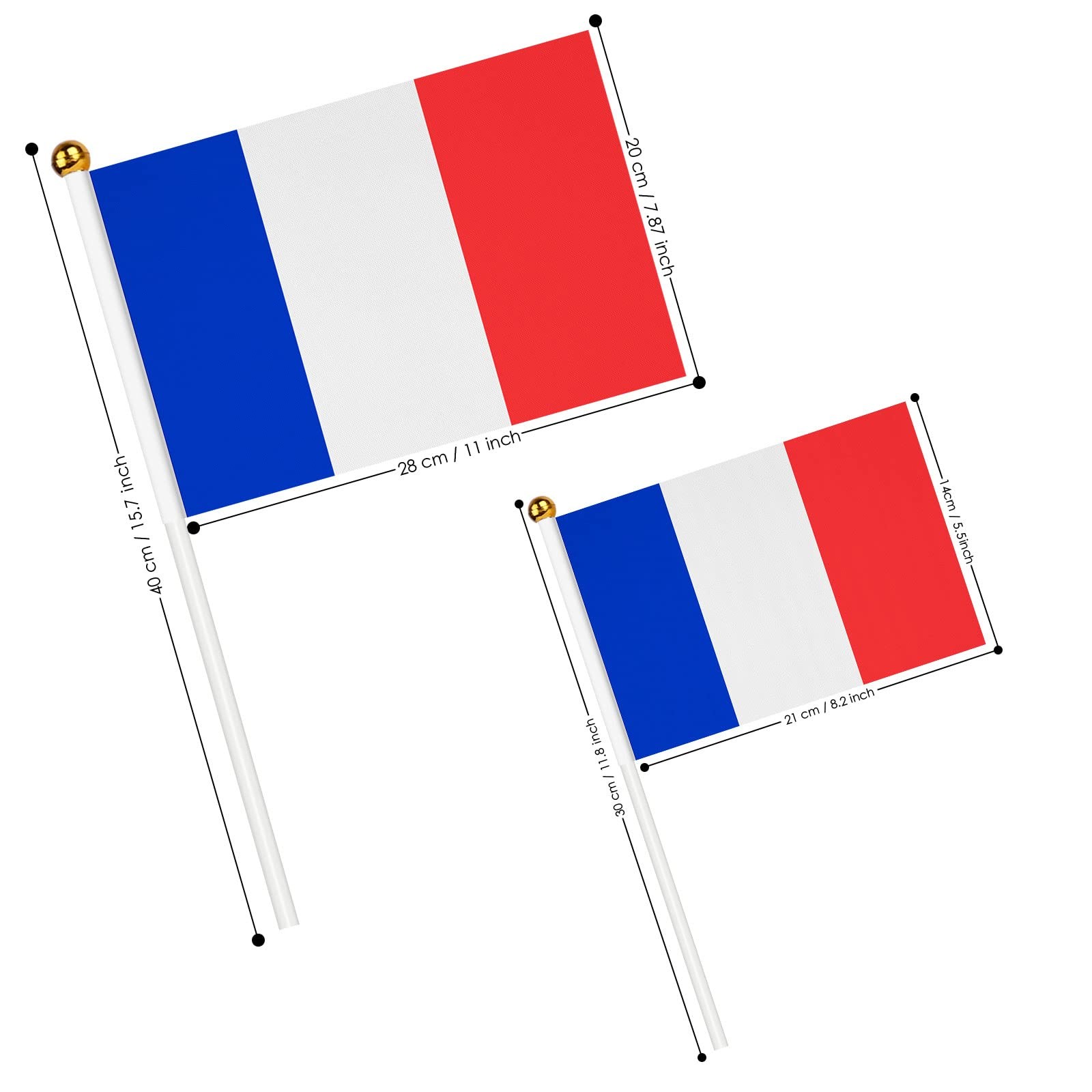 AhfuLife 30 Pcs French Hand Held Flags for World Cup 5×8 Inch-30 Pcs, France