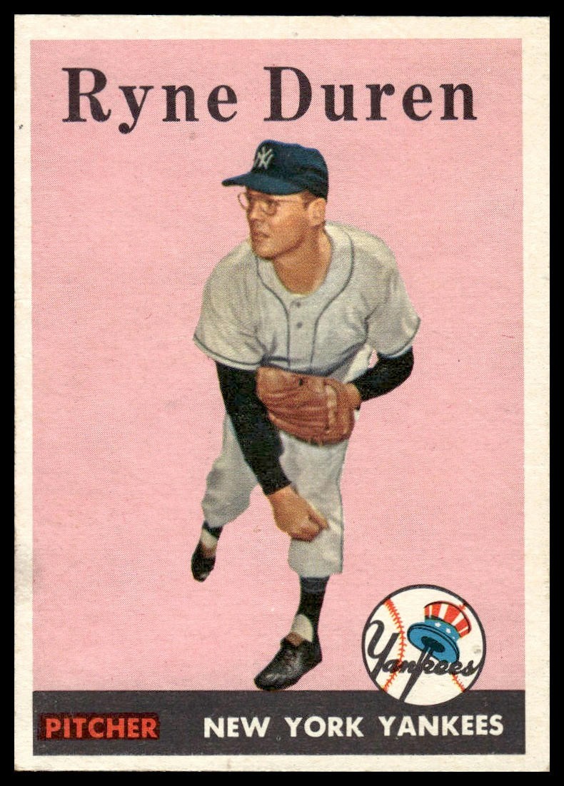 1958 Topps Ryne Duren #296 Rookie New York Yankees – Excellent