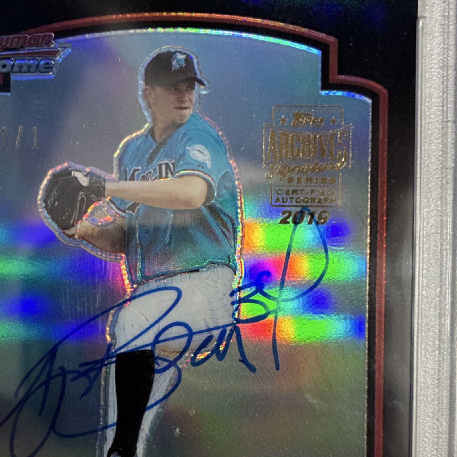 2019 Topps Archives Signature Series A.J. Burnett BC Refractor Auto 1/1 PSA 9