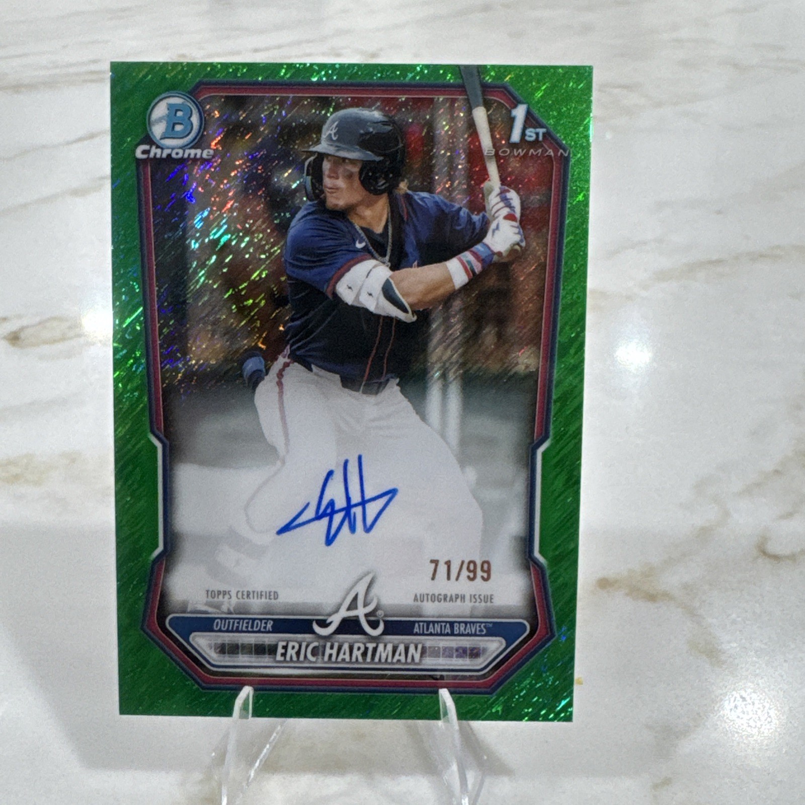 2026 Bowman Chrome Green Shimmer Autograph Eric Hartman 71/99 Braves