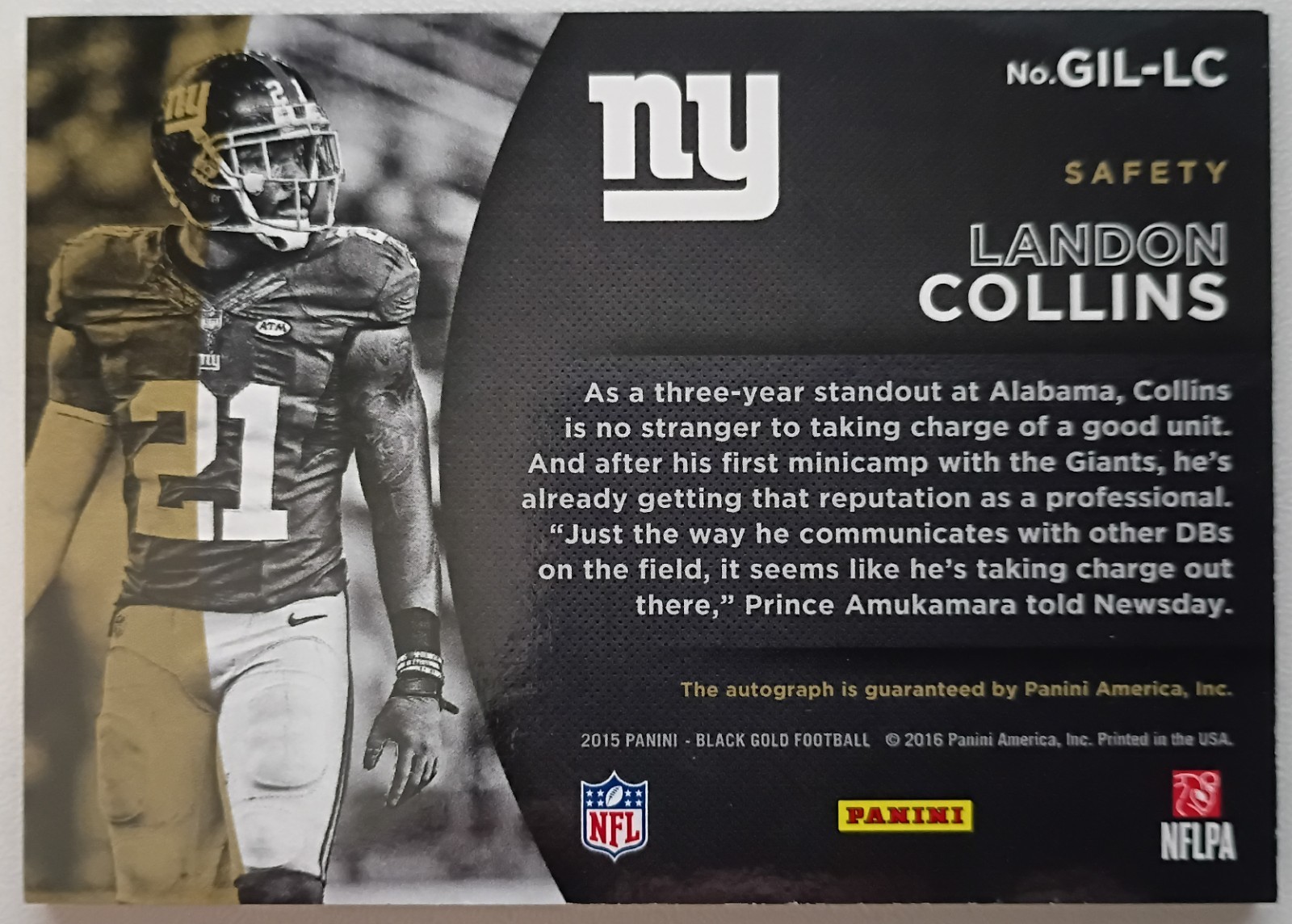 2015 Panini Black Gold Gilded Signatures /149 Landon Collins Rookie Auto RC