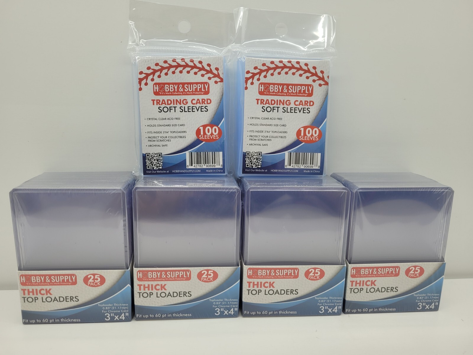 100 Top Loader 60 point Tick Card 3×4 inch Toploaders + 200 Soft Sleeves