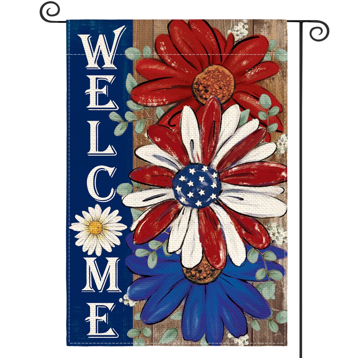 Patriotic 4th of July Garden Flag 12×18 Inch Double Sided Outside, Floral Welcom