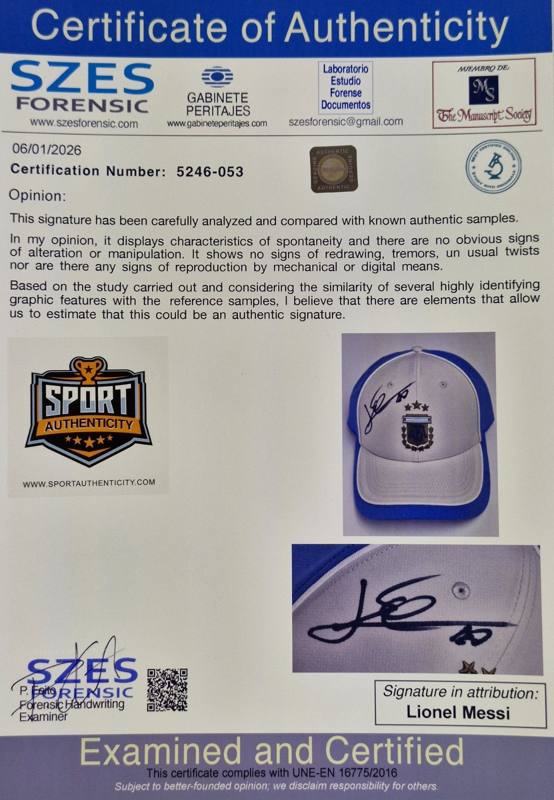 Lionel Messi Argentina cap AFA Hand Signed W/COA with base Free shipping