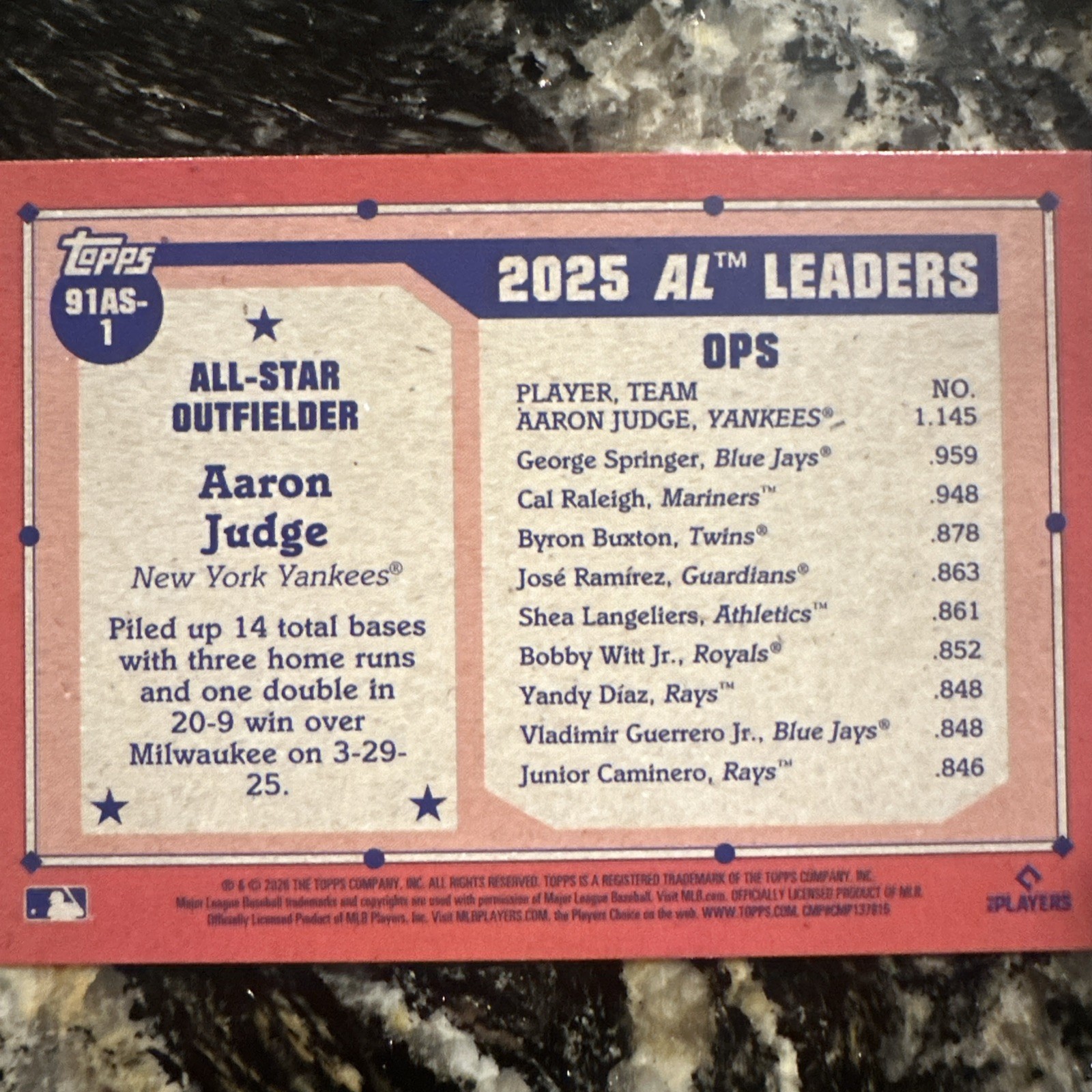 2026 Topps Series 2 1991 All-Star Retro #91AS-1 Aaron Judge