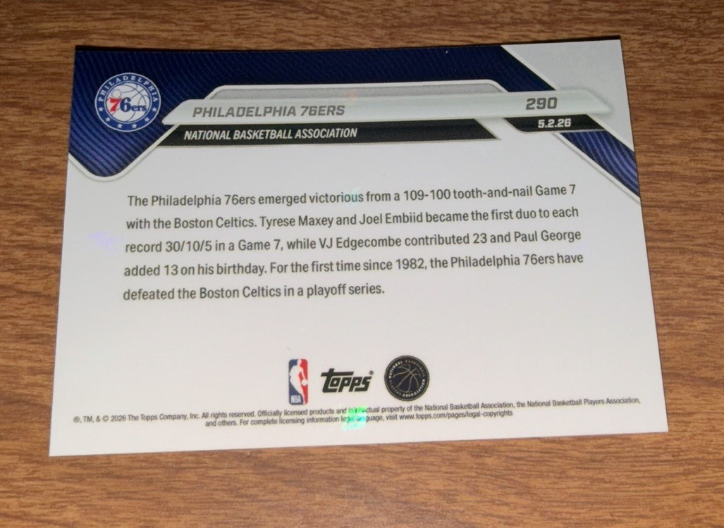 2025-26 NBA Topps NOW Philadelphia 76ers 3-1 Comeback Vs Celtics #290 *IN HAND*