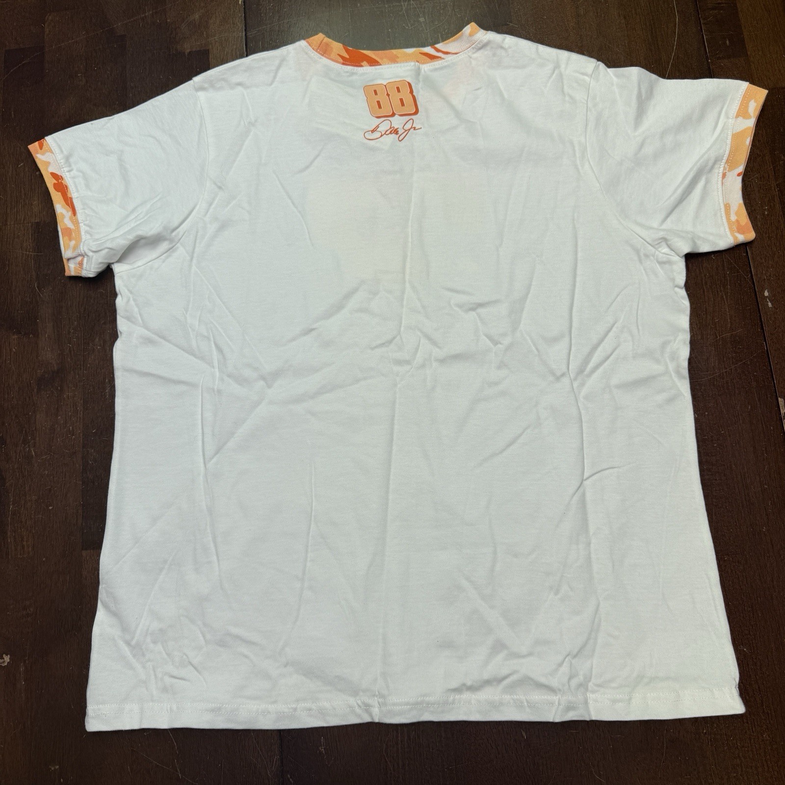 New Chase Authentics Dale Jr #88 Shirt Womens Size L White Orange Camo NASCAR Jr