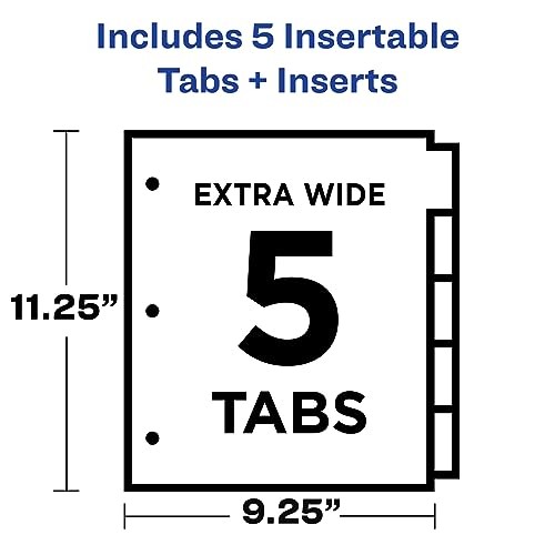 Dividers for 3 Ring Binders, 5 Tab Plastic Binder Dividers, 5 tab 1 Set