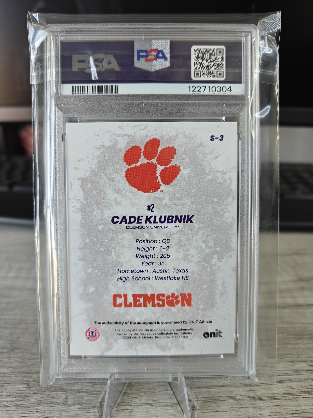 2024 ONIT Athlete AUTO #S3 Cade Klubnik /160 Clemson PSA 10 Tigers New York Jets