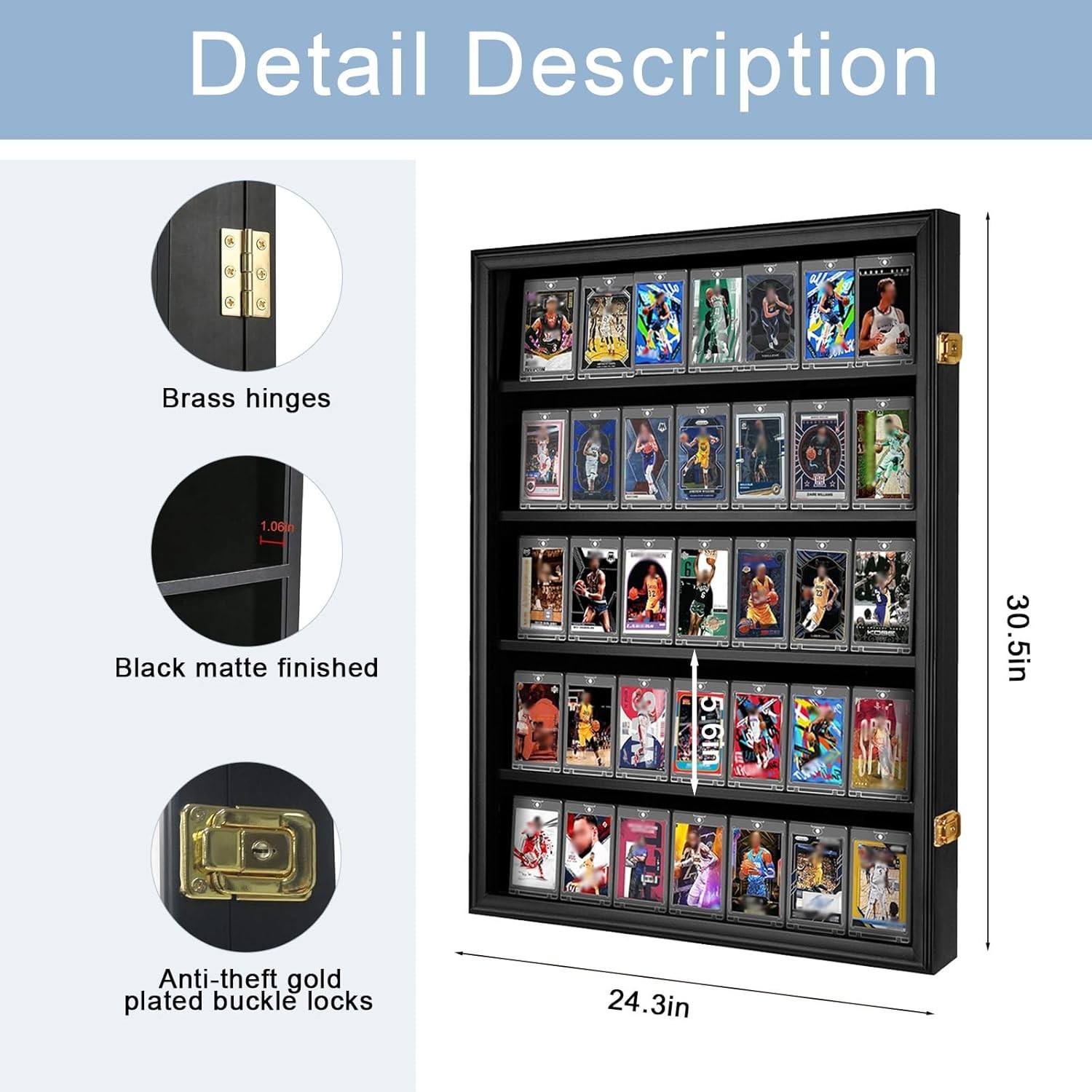 NEW 35 Card Display Case w UV Protection Lock Wall Cabinet for Graded Trading Ca