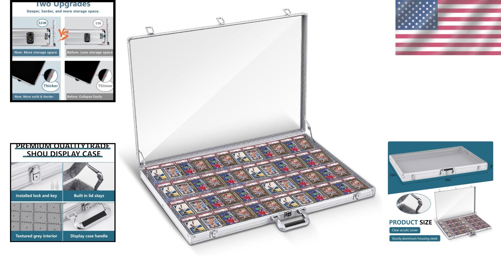Card Show Display Case Large Aluminum 34″X22″ Lockable Trading Card Display