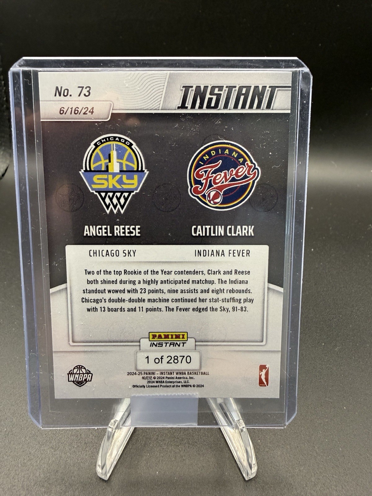 2024 Panini Instant WNBA Angel Reese/Caitlin Clark ROOKIE CARD 1/2870 SP #73 RC
