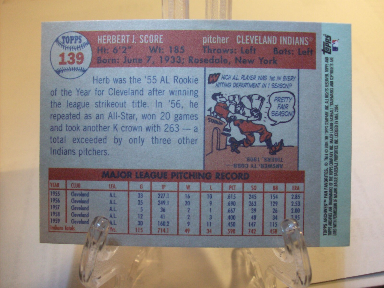 2004 Topps All-Time Fan Favorites Baseball Card #139 Herb Score (84734)