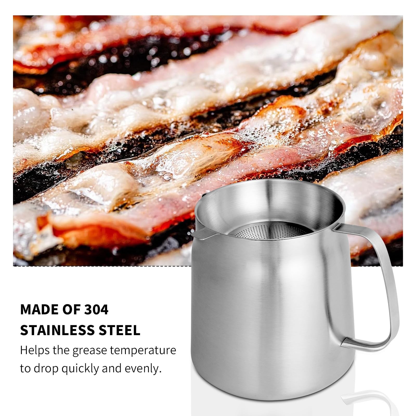 50oz 304 Stainless Steel Deep Fryer Pot with Basket & Strainer, Large Capacity