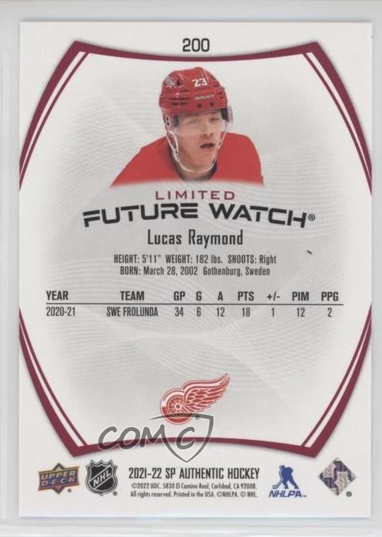 2021-22 SP Authentic Future Watch Limited Red Lucas Raymond #200 14sr