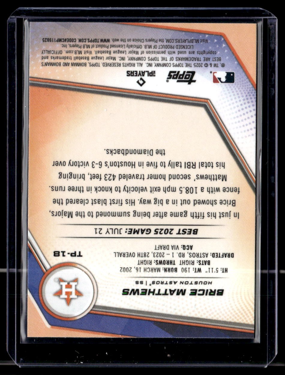 2025 Bowman’s Best #TP-18 Brice Matthews Purple Refractors