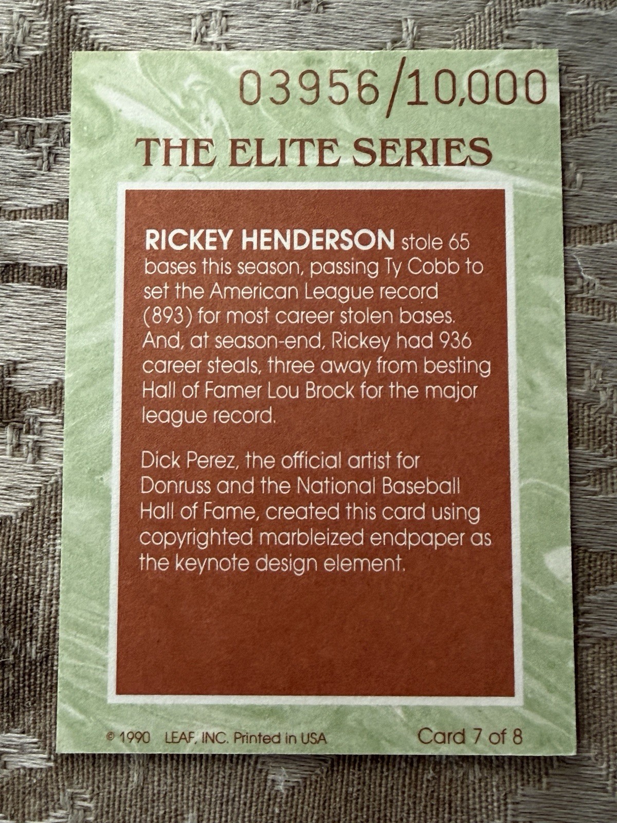 1991 Donruss Elite Series #7 Rickey Henderson /10,000 Oakland Athletics HOF NM